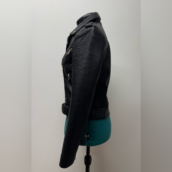 French Connection Vegan Leather Moto Jacket Black/Gold Size 2 - Picture 4 of 16
